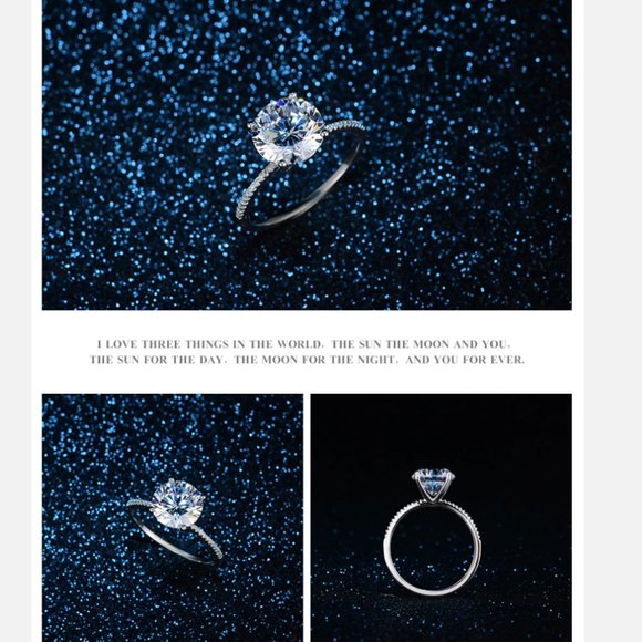 Solid 925 Sterling Silver 3Ct Diamond Ring - Picture 7 of 16